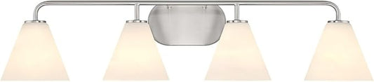 Savoy House 8-2988-4-SN Blair Traditional Vintage White Strie Glass Bathroom Vanity Wall Light, 4-Light 240 Total Watts, 8" H x 35" W, Satin Nickel
