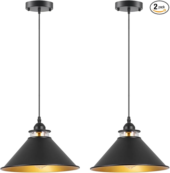 Black Pendant Lights Kitchen Island,Clear Light Shade with Hardware Shade Design， Modern Farmhouse Pendant Light for Kitchen Island, Dining Room, Cafe, Bar,2 Pack