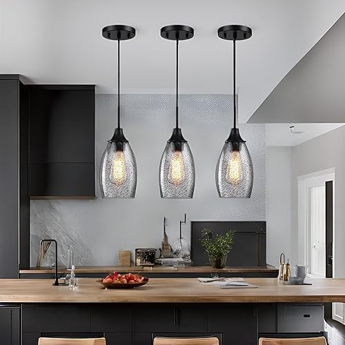 Viinew Black Seeded Glass Pendant Lamp Shade 4.72" Art Glass Chandeliers Cover Mini Oval Light Shade Replacement Shade Only Light Fixtures for Kitchen Island Pendant Light 1-Pack
