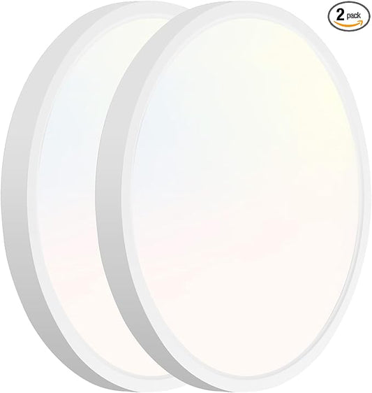 hykolity 2 Pack 9 Inch Selectable CCT LED Round Flat Panel Light, 18W 1800LM 3000K/4000K/5000K, Edge-Lit Flush Mount Ceiling Light Fixture for Kitchen, Bedroom, Laundry and Closet Room，White