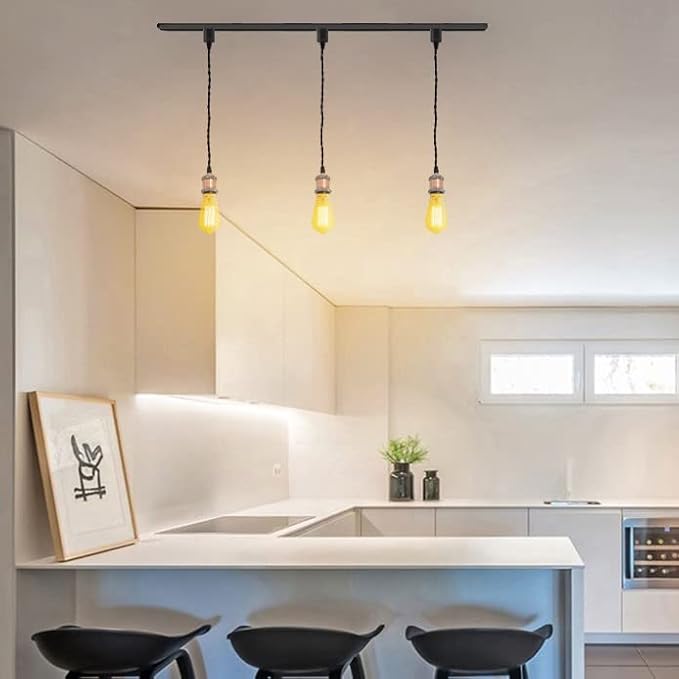 Kiven H-Type Wire Track LightPendants,Cord Length Customization Provided, 3 Lights Restaurant Decorative Pendant Light Industrial Pendant Lamp, Bulb Not Included,Copper Red Finish