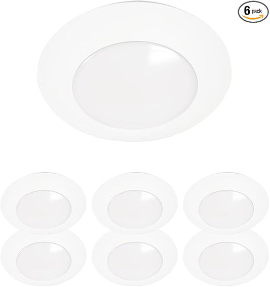 HALO HLCE 6-Pack 6 in Integrated LED Recessed Disk Light 3000K Warm White, 900 Lumens 90 CRI, Damp Location, Phase Cut Dimming, Surface Mount Below Ceiling Installation