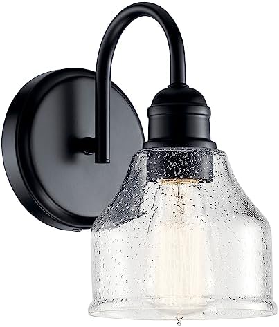 Kichler Avery 5.5" Wall Sconce Industrial 1 Light Wall Fixture with Clear Seeded Glass in Black, for Bathroom, Bedroom or Hallway (8.25" x 5.5" x 9.5") 45971BK