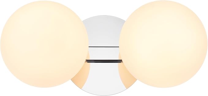 Bathroom Vanity Light Fixtures, Modern 2 Lights Globe Wall Sconce Lighting Chrome, Porch Wall Mount Light Fixture for Bathroom, Mirror Cabinets Hallway Stairs
