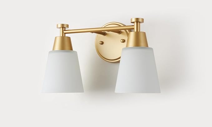 2 Light BathroomVanity Lights, Brushed Gold Wall Sconce Light with Frosted Glass, Bathroom Over Mirror Light Fixtures for Living Room, Bedroom, Hallway