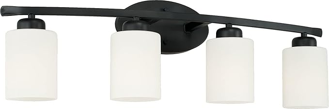 HomePlace by Capital Lighting 115241MB-338 Dixon Modern Soft White Glass Bathroom Vanity Wall Light, 4-Light 400 Total Watts, 9" H x 29" W, Matte Black