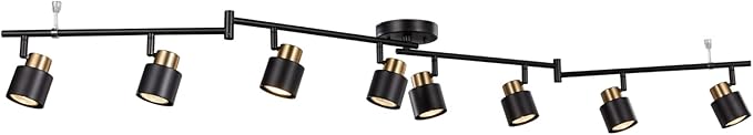 8 Light Foldable Track Lighting Kit, Matt Black Brass Finish Adjustable with Moden Flush Mount Ceiling Spotlight for Kitchen,Dining,Living Room,Home Improvement