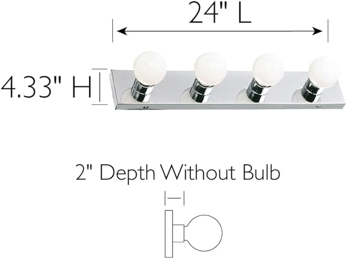 Design House 500892 4-Light Vanity Strip Light Contemporary Dimmable for Bathroom, Bedroom, Makeup Vanity, Polished Chrome