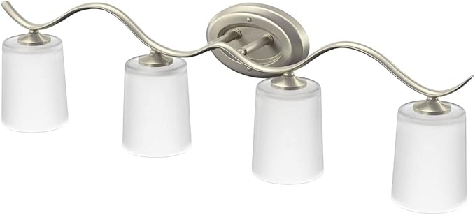 Progress Lighting P2021-09 Inspire Collection Etched Glass Traditional Bath Vanity Light, 4-Light, Brushed Nickel