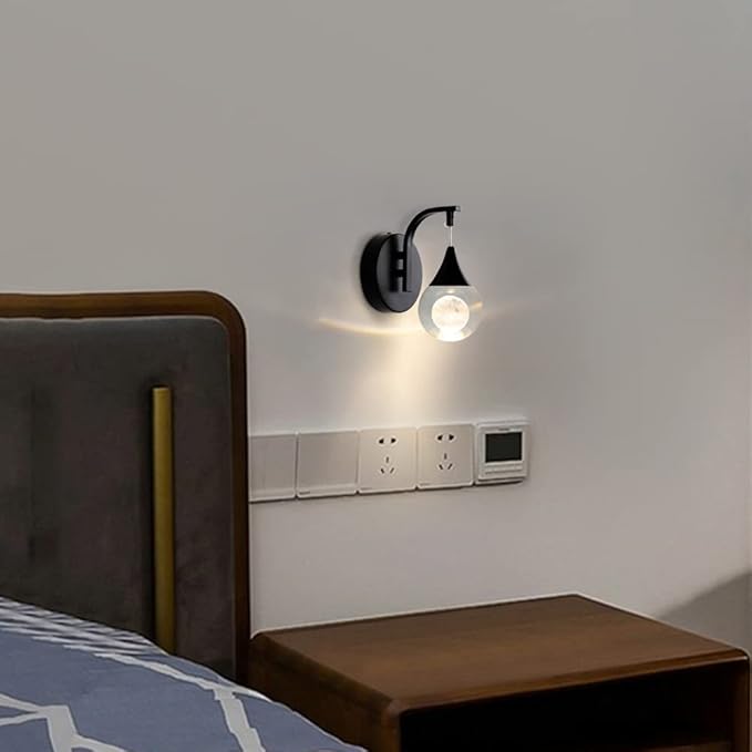 Sedelan Moon Crystal Wall Sconces, Modern LED Wall Lighting, 5W Dimmable Wall Light for Bedroom Bedside Bathroom Living Room Corridor, Matte Black