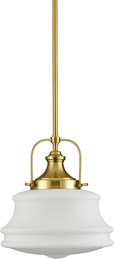 DEYNITE Nautical Gold Pendant Light Fixtures Milk White Glass Schoolhouse Hanging Adjustable Light for Kitchen Bedroom Dining Bathroom