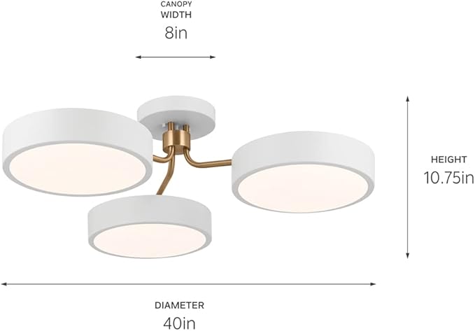 KICHLER Sago 52604WHCPZ Semi Flush LED 3-Light 40˝ with Clear Acrylic with Inside Satin Etch in White and Champagne Bronze