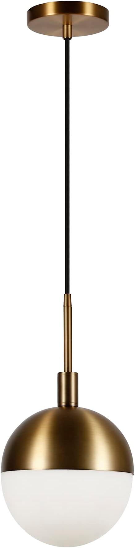 Henn&Hart 8" Modern Pendant Light Fixture with White Milk Glass Globe Shade and 8' Adjustable Cord for Kitchen Island, Dining Room or Game Room, Gold