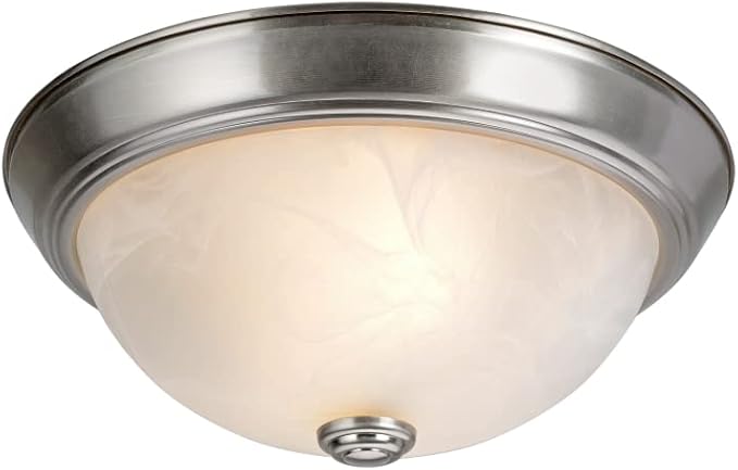Aspen Creative 63013-1A Two-Light Flush Mount in Brushed Nickel with White Alabaster Glass Shade, 11" Diameter