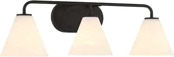 Savoy House 8-2988-3-BK Blair Traditional Vintage White Strie Glass Bathroom Vanity Wall Light, 3-Light 180 Total Watts, 8" H x 26" W, Matte Black