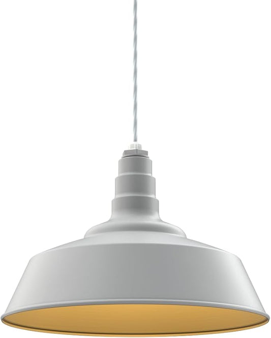 Steel Lighting Co. Manhattan Warehouse Light | Ceiling Mounted Pendant | 20 inch Dome | 4' White Cord | Large Steel Barn Light Made in America | Modern Gray Exterior/Brass Interior