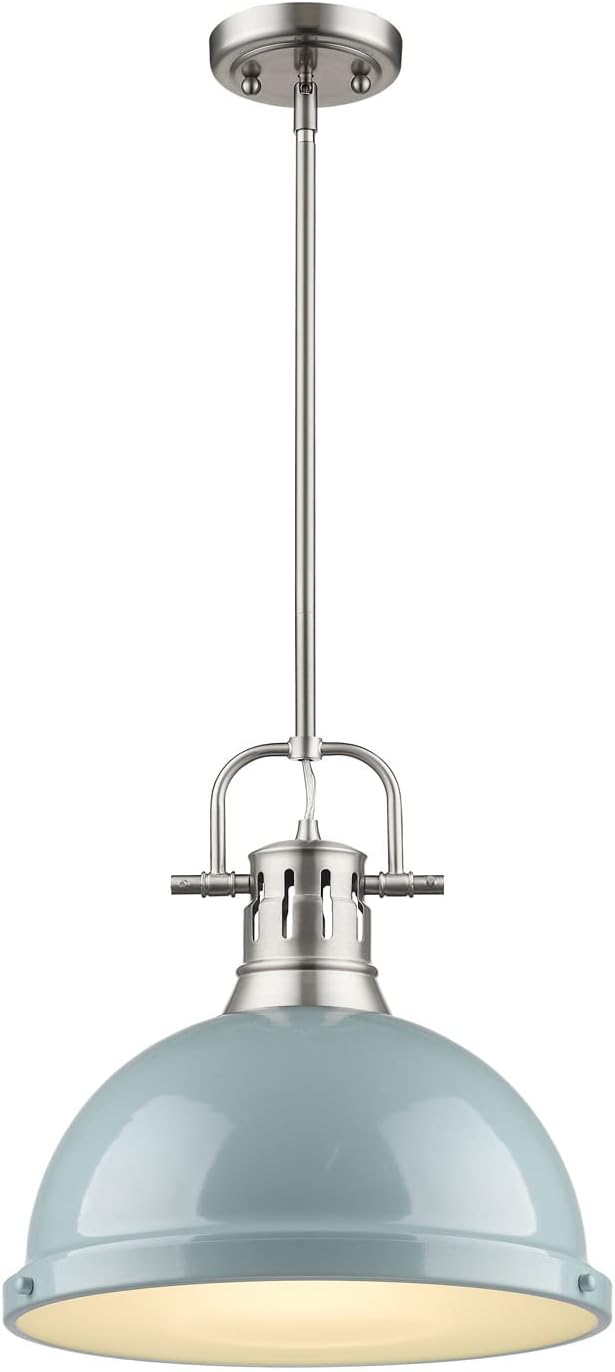 Golden Lighting 3604-L CH-SF Duncan Pendant, 14.63" x 14", Chrome with Seafoam Shade