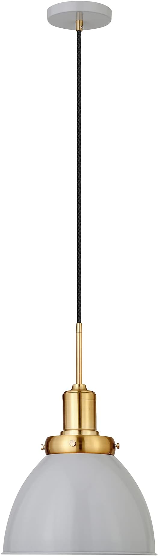 Henn&Hart 12'' Industrial Dimmable Pendant Light Fixture with Flat Gray Metal Dome Shade and 8' Adjustable Cord for Kitchen Island, Dining Room or Game Room, Flat Gray/Gold