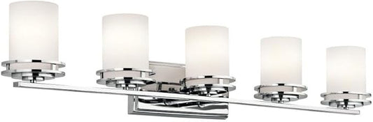 Kichler Hendrik 43" 5 Light Vanity Light with Satin Etched Cased Opal Chrome