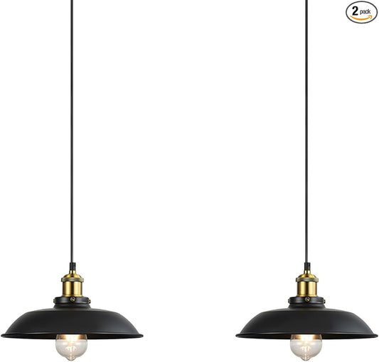 Newrays 2 Pack Black Farmhouse Pendant Light, Industrial Ceiling Lights Fixture for Kitchen Island Dining Room
