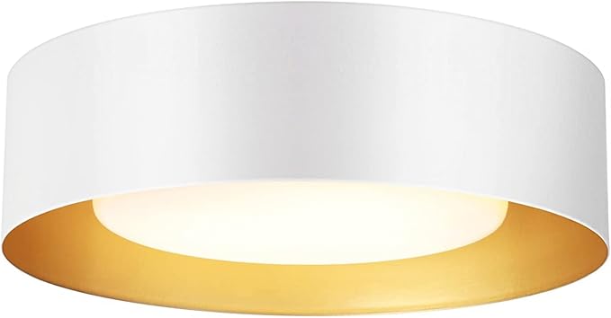 Modern Flush Mount Ceiling Lights,Minimalist 12.5IN Round Close to Ceiling Light Fixtures,White and Gold Metal Ceiling Lighting Lamp for Kitchen,Bedroom, Entryway,Hallway