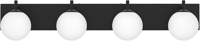 Aipsun Bathroom Light Fixtures, 4 Lights Matte Black Vanity Light, Modern Wall Sconces Lighting, Modern Bath Wall Mounted Lights with Milky Glass Globe(Exclude Bulb)