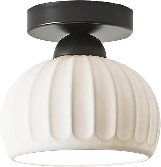 Semi Flush Mount Ceramic Ceiling Light，Easy to Install Hallway Farmhouse Light，Small Ceiling Light for Bedroom，Dining Room，Kitchen，Entryway Porch Foyer，with E26 Base