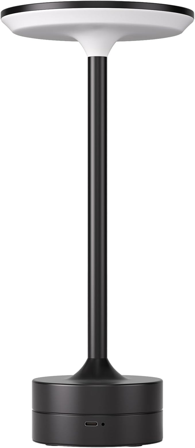 FRIDEKO HOME Cordless Table Lamp Portable LED Desk Lamp Battery Operated 3 Color Desk Light Stepless Dimming Night Light for Restaurant/Bedroom/Bars/Outdoor Party/Camping/Coffee Shop