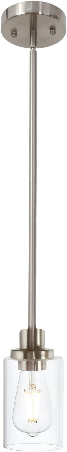 TODOLUZ Modern Clear Glass Pendant Light in Brushed Nickel, Single Hanging Pendant Lighting for Farmhouse Entryway Dining Room Kitchen Island Foyer