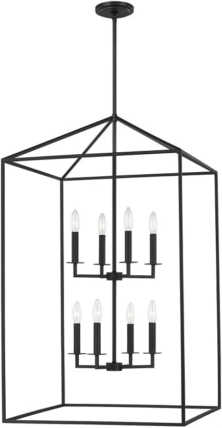 Generation Lighting 8-Light Perryton Pendant Light Fixture Midnight Black 5315008-112, Modern Ceiling Light Fixture for Home Decor, Candelabra with 60W Torpedo Bulbs for Foyer and Living Room Décor