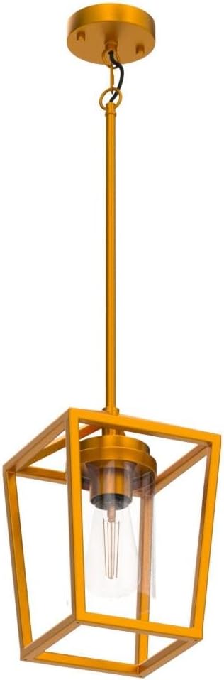 SGLfarmty 7 Inch Farmhouse Brass Pendant Light, Adjustable Lantern Hanging Light with Clear Glass Shade, Modern Ceiling Fixture for Kitchen Island Dining Room Foyer Entryway, Sloped Ceiling Compatible