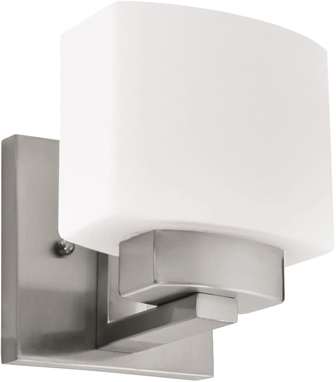 Design House Dove Creek Wall Light Sconce, Satin Nickel Finish, Frosted Glass, Dimmable, for Hallway, Bathroom, Foyer, Bedroom – Design House, 577981