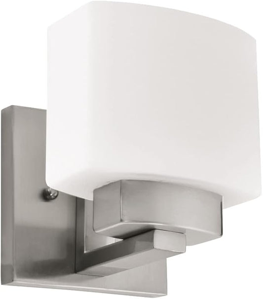 Design House Dove Creek Wall Light Sconce, Satin Nickel Finish, Frosted Glass, Dimmable, for Hallway, Bathroom, Foyer, Bedroom – Design House, 577981