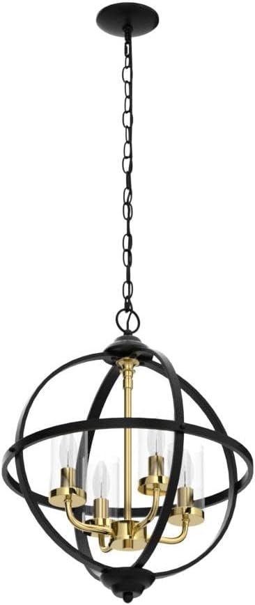 Treekee Rustic Chandelier, 17" Black and Gold Finish Glass Cover Luxurious Hanging Light, 4-Light Globe Vintage Pendant Ceiling Light Fixtures for Living Room Entry Way Dining Room