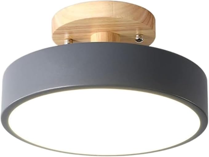 KISAD Nordic Modern and Minimalism Round Ceiling Lights Acrylic Shade Semi Flush Mount Ceiling Lamp Iron Frame Three-Color Mode Ceiling Light Fixture for Bedroom Living Room Entryway(Gray)