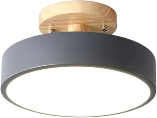 KISAD Nordic Modern and Minimalism Round Ceiling Lights Acrylic Shade Semi Flush Mount Ceiling Lamp Iron Frame Three-Color Mode Ceiling Light Fixture for Bedroom Living Room Entryway(Gray)