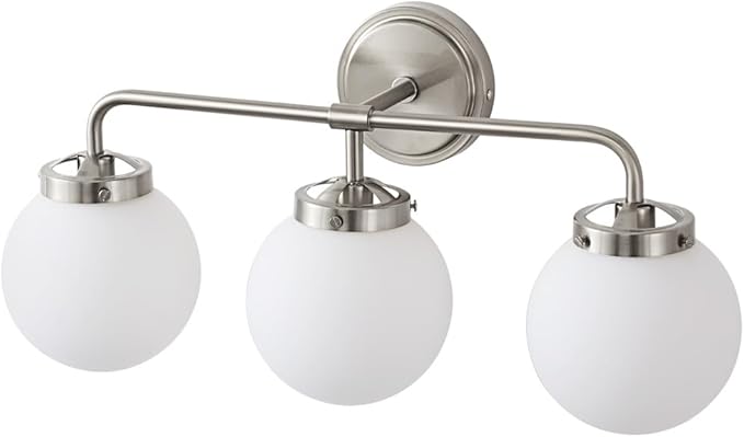 Bathroom Light Fixtures Over Mirror, Brushed Nickel Modern Vanity Lights with Milk White Glass Globe Shades 3-Light Farmhouse Wall Sconce Lighting