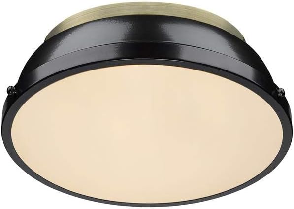 Golden Lighting 3602-14 AB-BK Duncan Flush Mount, Aged Brass with Black Shade