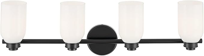 Kichler Shae 4-Light Bathroom Vanity Light Fixture with White Opal Glass, 32.25" Modern Vanity Light in Black for Bathroom Over Mirror (32.25" W x 9" H), 55203BK