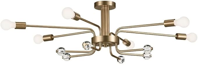 KICHLER Ocala 6-Light Flush Mount, Art Deco Light with Clear Crystal in Champagne Bronze, for Entryways, Home Office, Wet Bar, Dining Nook, or Transition Pieces (12.5" x 24.25" x 41.25"), 52602CPZ