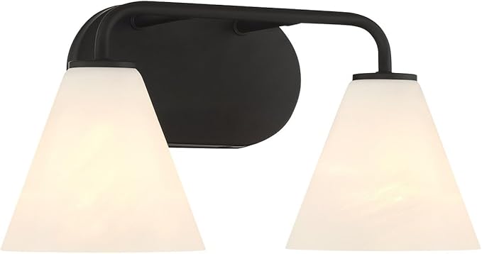 Savoy House 8-2988-2-BK Blair Traditional Vintage White Strie Glass Bathroom Vanity Wall Light, 2-Light 120 Total Watts, 8" H x 16" W, Matte Black