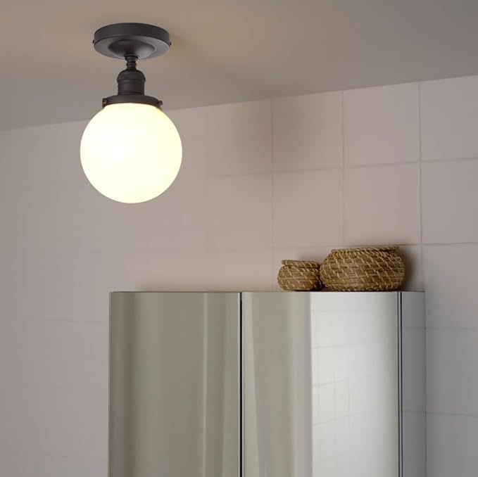 PERMO Modern Semi Flush Mount Ceiling Pendant Light Ceiling Lights with Milk White Globe Glass Lampshade for Bedroom Entryway Corridor (Black)