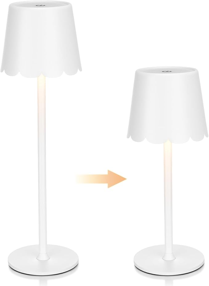 Pickmesh 1 Pack Scalloped Touch Cordless Table Lamp Rechargeable 4000mAh Battery 3 Color Stepless Dimmable Portable LED Desk Light for Mahjong Gift Bedroom Wedding Bars Outdoor Party Home Décor(White)