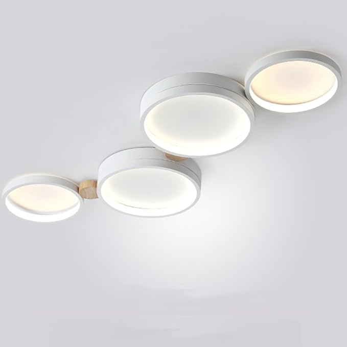 4-Lights LED Ceiling Light Fixture,Modern 23 Inch Dimmable Ceiling Lights Flush Mount Wooden 30W Chandelier for Living Room Bedroom Kitchen,3000K/4000K/6000K Temperatures Selectable White