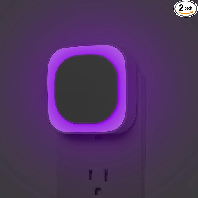 YUNLEX 2 Pack Purple Night Light, Gentle Eye-Care with Dimmable Soft Glow & Indirect Reflection, Auto Dusk to Dawn Sensor, Plug in Nightlight for Meditation Corner, Creative Studio, Bedroom, Bathroom