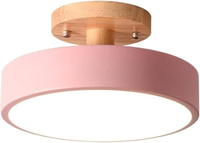 KISAD Nordic Modern and Minimalism Round Ceiling Lights Acrylic Shade Semi Flush Mount Ceiling Lamp Iron Frame Three-Color Mode Ceiling Light Fixture for Bedroom Living Room Entryway(Pink)
