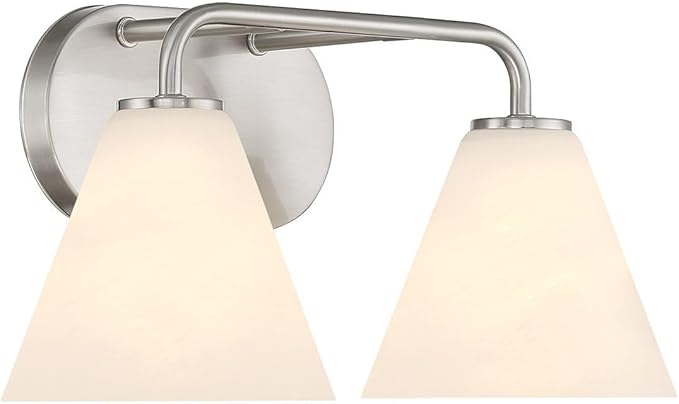 Savoy House 8-2988-2-SN Blair Traditional Vintage White Strie Glass Bathroom Vanity Wall Light, 2-Light 120 Total Watts, 8" H x 16" W, Satin Nickel