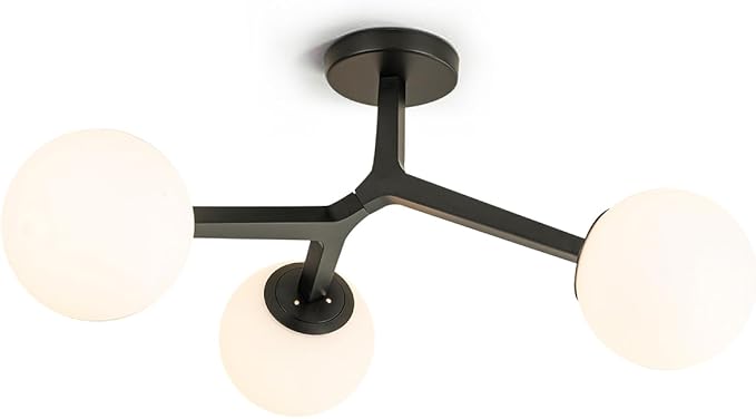 Lingkai Black Semi Flush Mount Ceiling Light Fixture, Mid Century Modern Light Fixtures Ceiling, 3-Light 23.6" Black Sputnik Ceiling Light Fixture for Living Room, Bedroom, Bathroom, Over The Sink