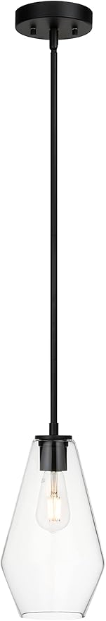 XiNBEi Lighting Glass Pendant Lighting, Modern 1 Light Kitchen Pendant Light Fixture Black Adjustable Pendant Lamp XB-P1228-MB