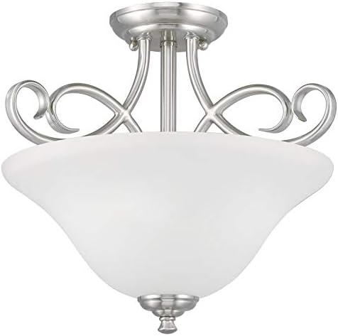 Westinghouse 6573800 Dunmore 15-Inch, Two-Light Indoor Semi-Flush Mount Ceiling Fixture, Brushed Nickel Finish with Frosted Glass
